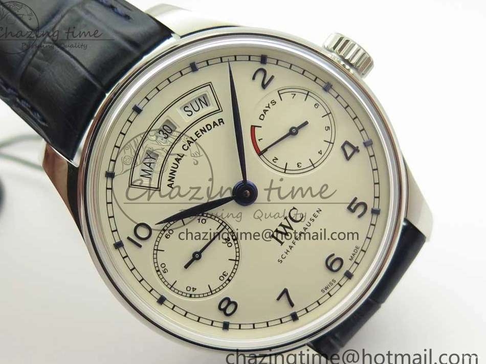 MIROTIME 1219 Affordable Portuguese Real PR Real Annual Calendar IW5035 ZF 1:1 Best Edition White Dial Blue Markers on Blue Leather Strap A 7143